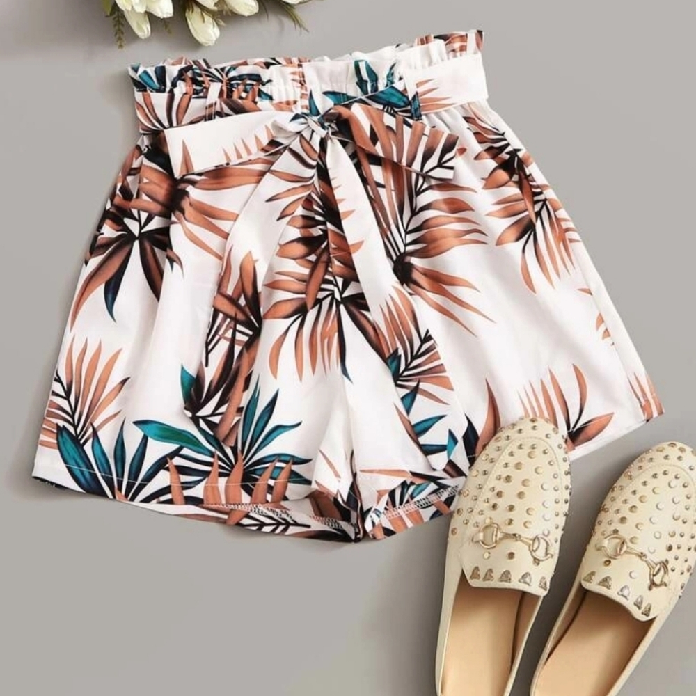 Paperbag Shorts - Tropical print